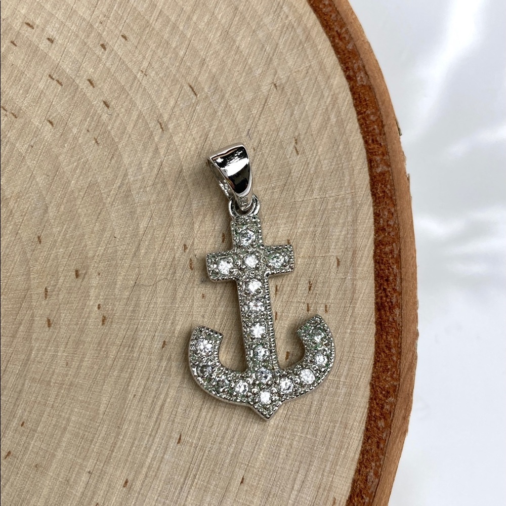 Sterling silver anchor pendant with pave set cz stones